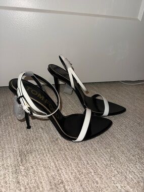 Tom Ford Black and White Leather Strappy Stiletto Sandals